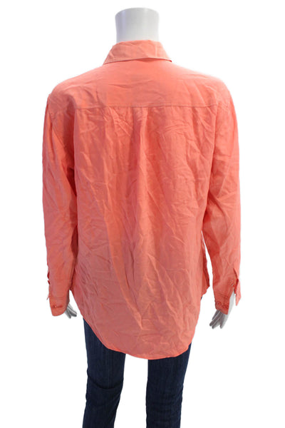 Equipment Femme Womens Silk Long Sleeve Button Down Blouse Coral Size XS