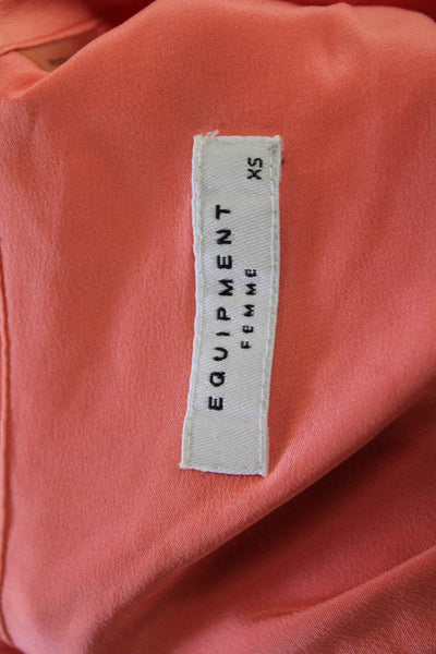 Equipment Femme Womens Silk Long Sleeve Button Down Blouse Coral Size XS