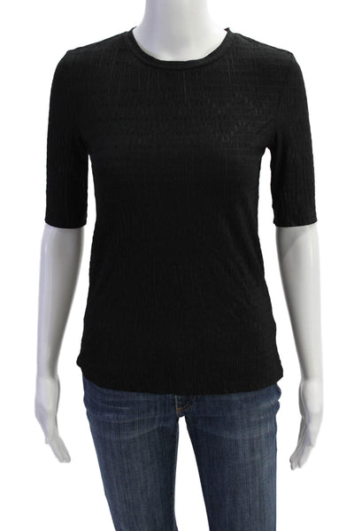 Zara Womens Solid Short Sleeve Crewneck Top Black Size S