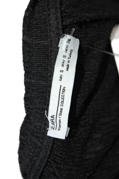 Zara Womens Solid Short Sleeve Crewneck Top Black Size S