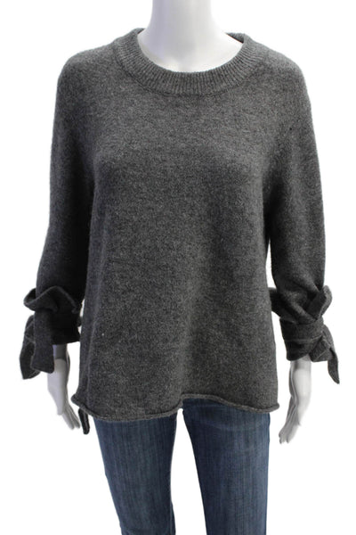 Zara Knit Womens Long Tie Sleeve Crewneck Sweater Gray Size S