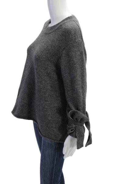 Zara Knit Womens Long Tie Sleeve Crewneck Sweater Gray Size S