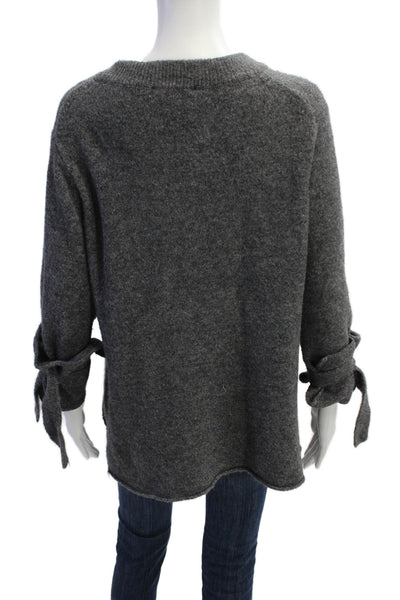 Zara Knit Womens Long Tie Sleeve Crewneck Sweater Gray Size S
