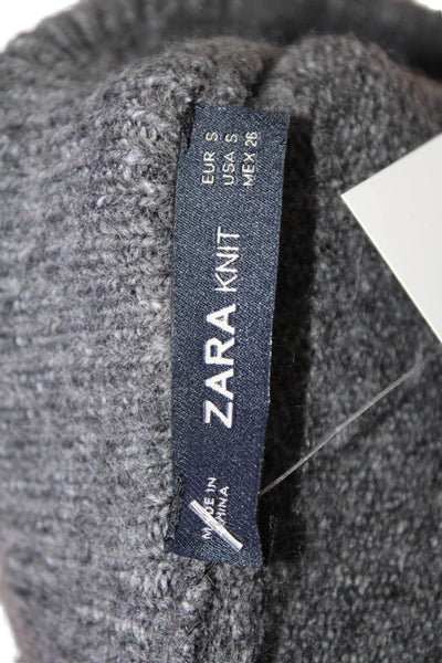 Zara Knit Womens Long Tie Sleeve Crewneck Sweater Gray Size S
