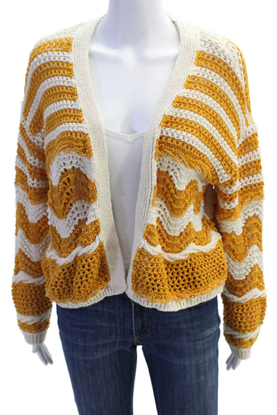 Zara Womens Open Front Cropped Striped Cardigan Gold Size S