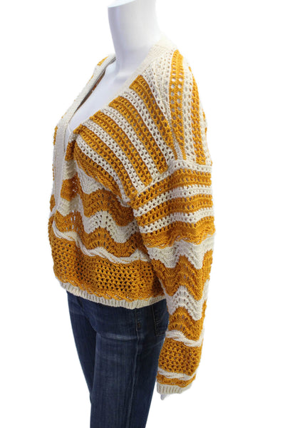 Zara Womens Open Front Cropped Striped Cardigan Gold Size S