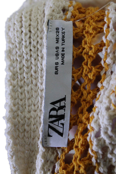Zara Womens Open Front Cropped Striped Cardigan Gold Size S