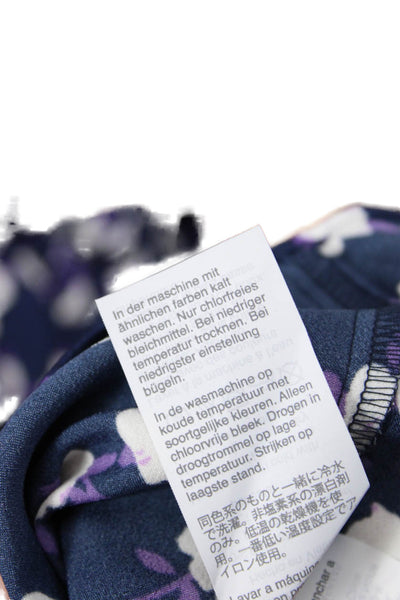 J Crew Womens Floral Ruffle Henley Sleeveless Blouse Top Navy Blue Size S