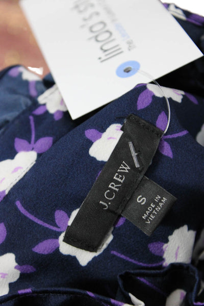 J Crew Womens Floral Ruffle Henley Sleeveless Blouse Top Navy Blue Size S