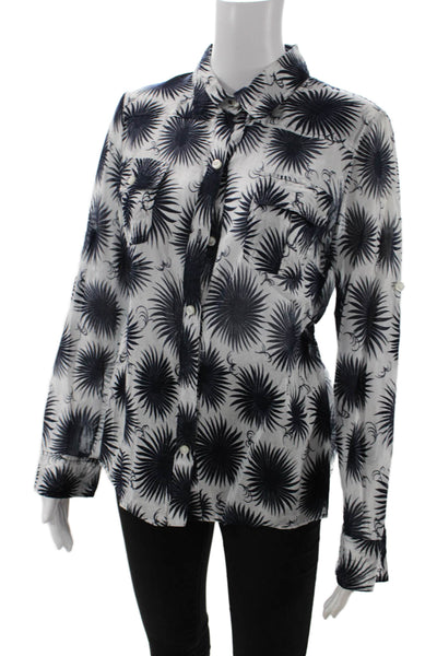 Milly Of New York Womens Cotton Floral Button Down Shirt Navy White Size 6