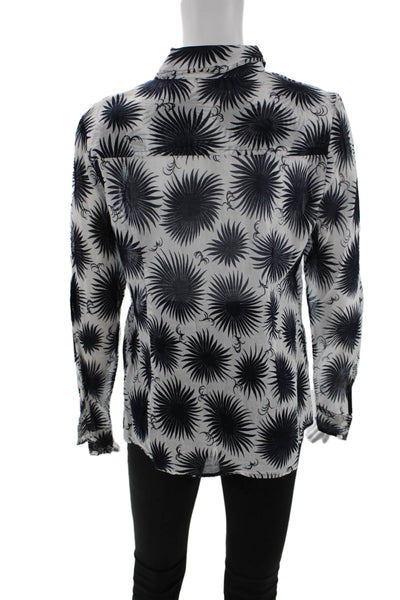 Milly Of New York Womens Cotton Floral Button Down Shirt Navy White Size 6