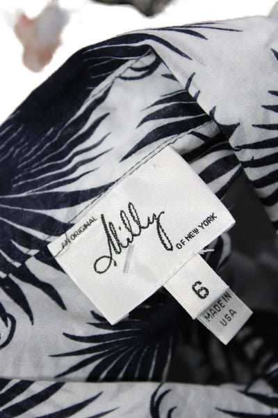 Milly Of New York Womens Cotton Floral Button Down Shirt Navy White Size 6