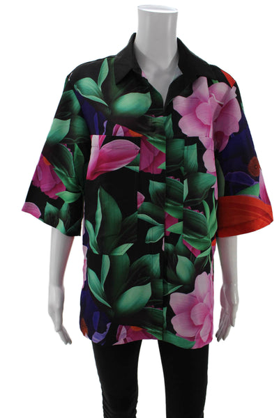 Clover Canyon Womens Long Sleeve Floral Zip Up Collared Shirt Multi Size L