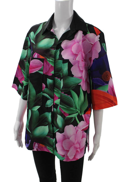 Clover Canyon Womens Long Sleeve Floral Zip Up Collared Shirt Multi Size L