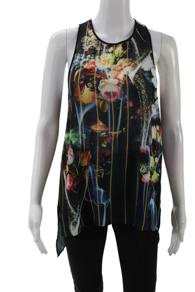 Clover Canyon Womens Sleeveless Striped Floral Tank Blouse Multi Size M