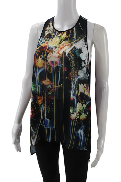 Clover Canyon Womens Sleeveless Striped Floral Tank Blouse Multi Size M