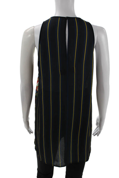 Clover Canyon Womens Sleeveless Striped Floral Tank Blouse Multi Size M