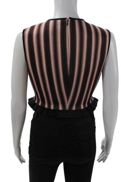Clover Canyon Womens Ruffle Trim Sleeveless Striped Blouse Brown Size L