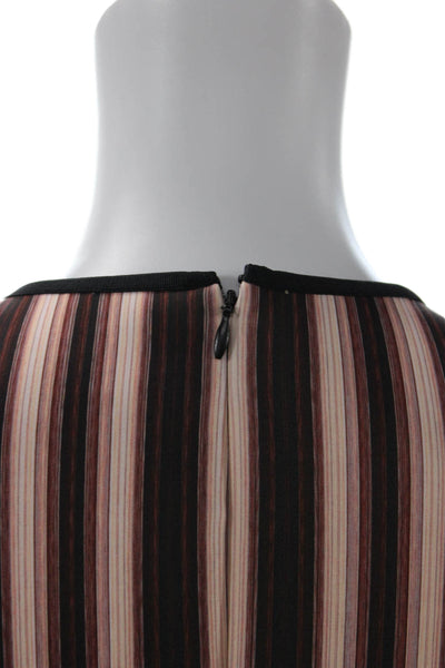 Clover Canyon Womens Ruffle Trim Sleeveless Striped Blouse Brown Size L