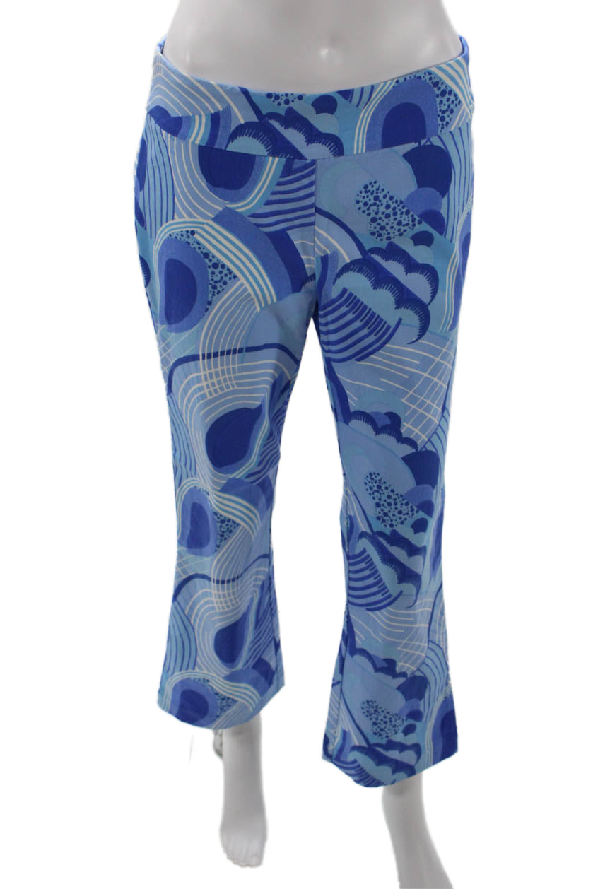 J. Mclaughlin Womens Abstract Print Elastic Waist Straight Leg Pants Blue Size 8