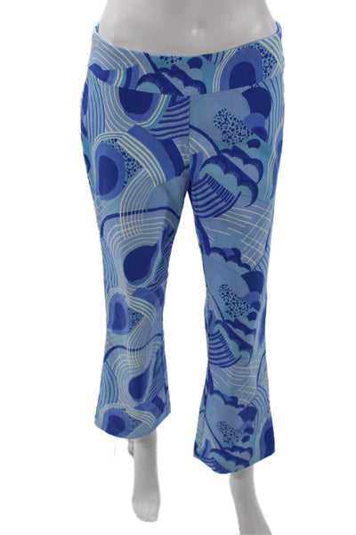 J. Mclaughlin Womens Abstract Print Elastic Waist Straight Leg Pants Blue Size 8