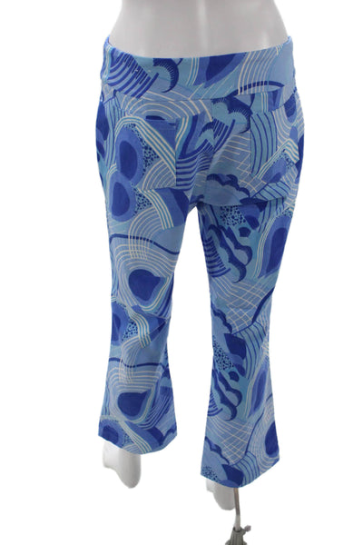 J. Mclaughlin Womens Abstract Print Elastic Waist Straight Leg Pants Blue Size 8