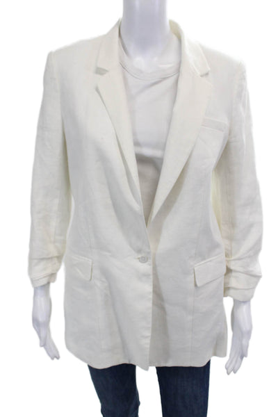 Joie Womens Single Button Notched Lapel Woven Linen Blazer Jacket White Size 6