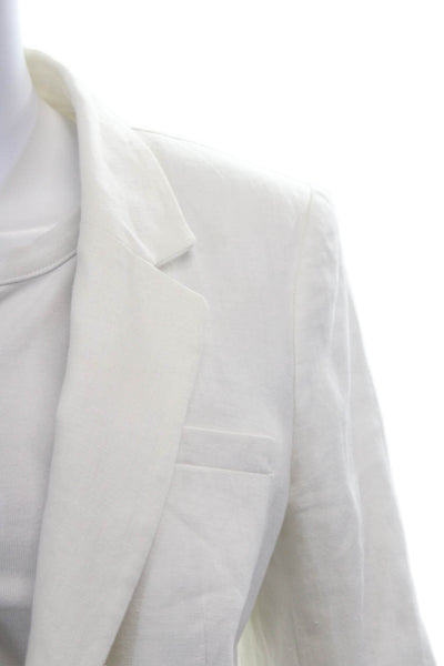 Joie Womens Single Button Notched Lapel Woven Linen Blazer Jacket White Size 6