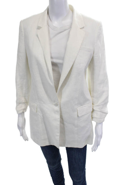 Joie Womens Single Button Notched Lapel Woven Linen Blazer Jacket White Size 6