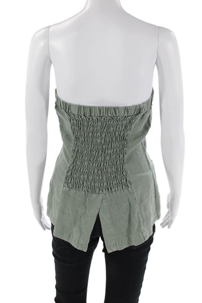 YFB Womens Linen Blend Benji Strapless Smocked Back Button Up Top Green Size XS