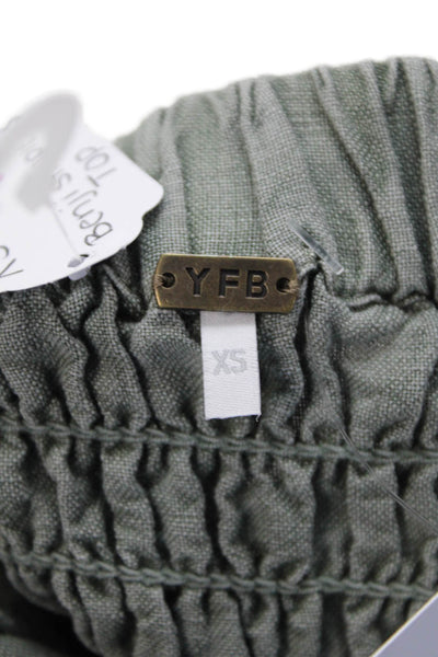 YFB Womens Linen Blend Benji Strapless Smocked Back Button Up Top Green Size XS