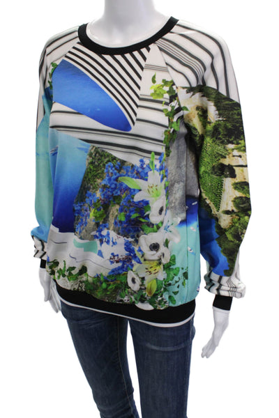 Clover Canyon Womens Long Sleeve Graphic Crewneck Blue Size M
