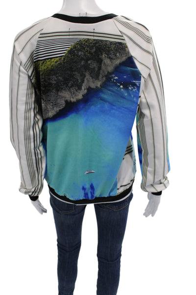 Clover Canyon Womens Long Sleeve Graphic Crewneck Blue Size M