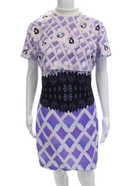 Mary Katrantzou Womens Graphic 2 Piece Diamond Print Bodycon Dress Purple Size M