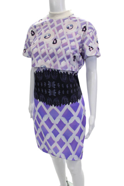 Mary Katrantzou Womens Graphic 2 Piece Diamond Print Bodycon Dress Purple Size M