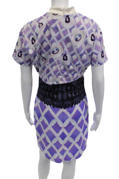 Mary Katrantzou Womens Graphic 2 Piece Diamond Print Bodycon Dress Purple Size M