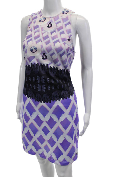Mary Katrantzou Womens Graphic 2 Piece Diamond Print Bodycon Dress Purple Size M