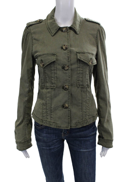 Paige Black Label Womens Long Sleeves Button Down Shirt Green Size Small