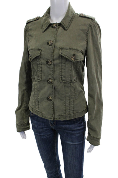 Paige Black Label Womens Long Sleeves Button Down Shirt Green Size Small