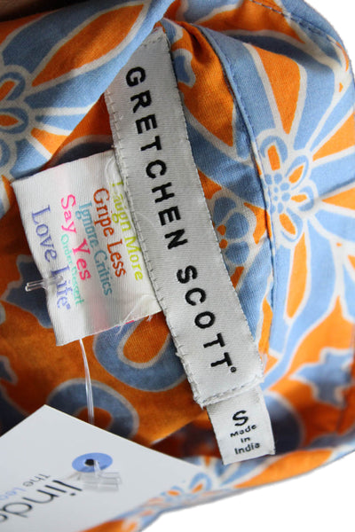 Gretchen Scott Womens Printed Button Down Shirt Orange Blue Size Small