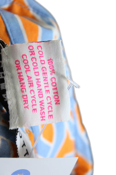 Gretchen Scott Womens Printed Button Down Shirt Orange Blue Size Small