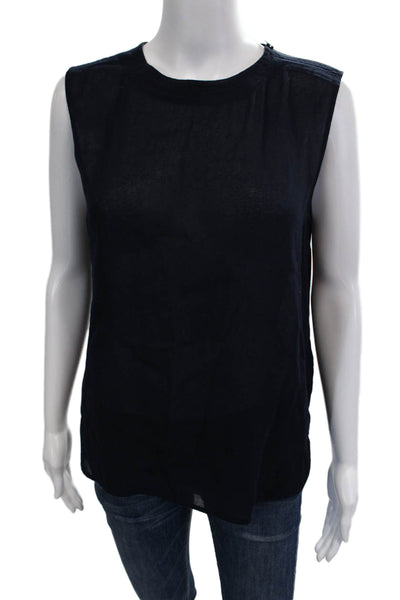 Vince Womens Zipper Shoulder Sleeveless Tank Top Navy Blue Size Small