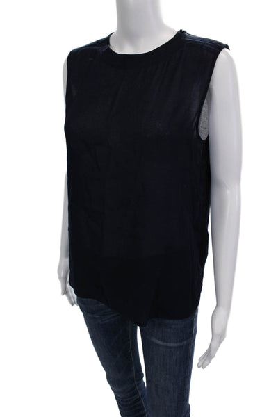 Vince Womens Zipper Shoulder Sleeveless Tank Top Navy Blue Size Small