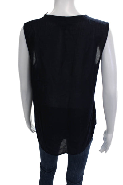 Vince Womens Zipper Shoulder Sleeveless Tank Top Navy Blue Size Small