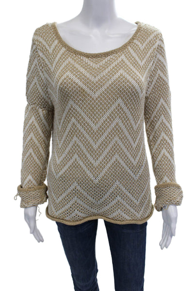 Rag & Bone Womens Striped Woven Sweater Beige White Cotton Size Medium