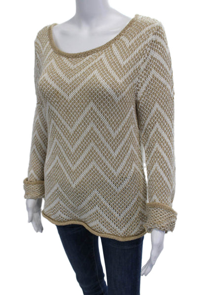 Rag & Bone Womens Striped Woven Sweater Beige White Cotton Size Medium