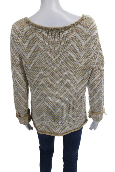 Rag & Bone Womens Striped Woven Sweater Beige White Cotton Size Medium