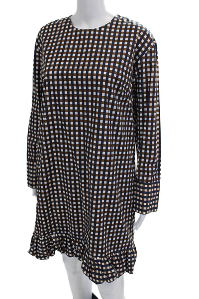 Marimekko Womens Plaid Sun Dress Brown Navy Blue Cotton Size EUR 36