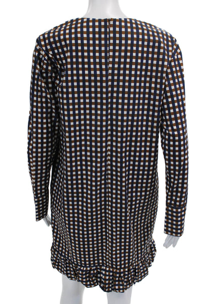 Marimekko Womens Plaid Sun Dress Brown Navy Blue Cotton Size EUR 36