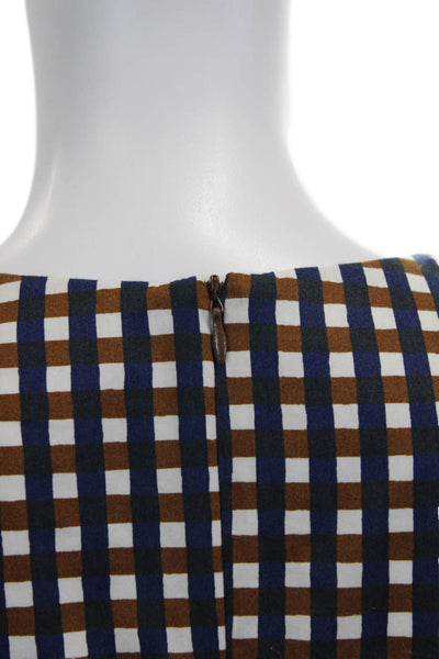 Marimekko Womens Plaid Sun Dress Brown Navy Blue Cotton Size EUR 36
